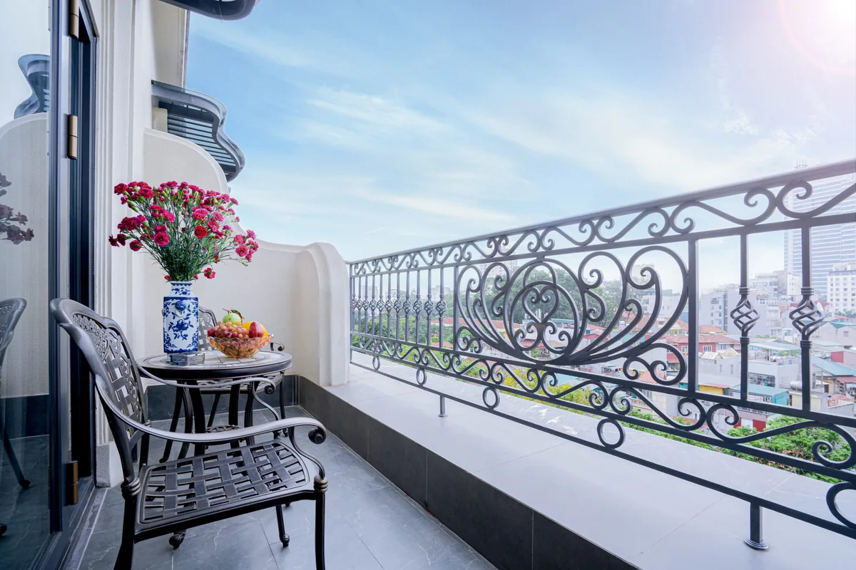 Wrought iron balcony of the L'amour Suite over Phan Dinh Phung